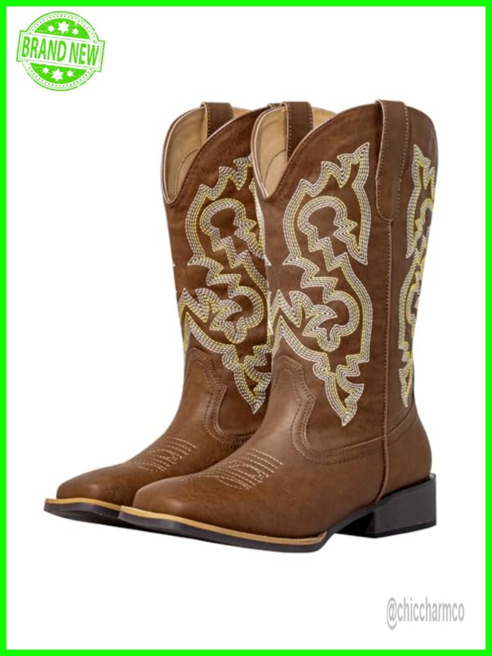 Extra Wide Calf Cowgirl Boots Square Toe Faux Leather Women's Mid-Calf